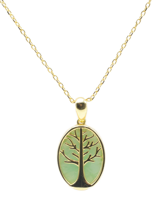 Collier Argent 925 Jade Verte & Arbre de Vie