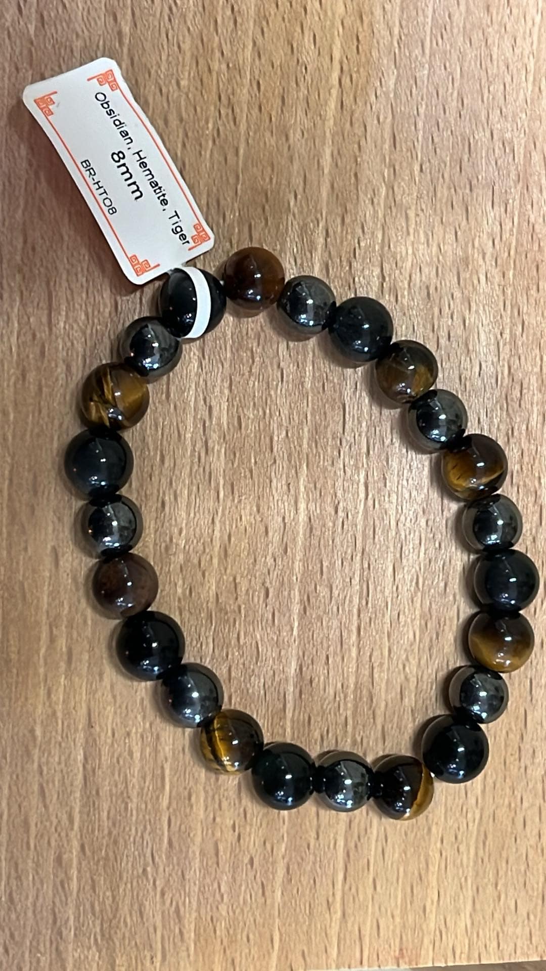 Bracelet obsidienne et œil de tigre et hématite